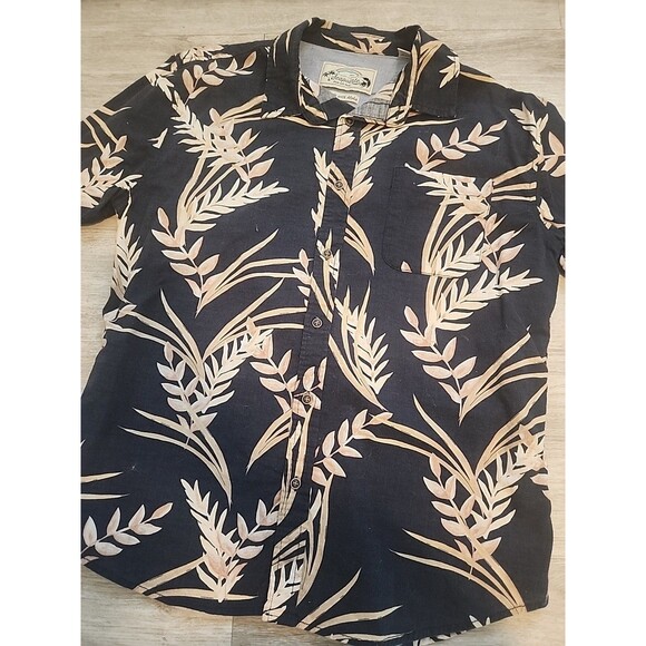 Seapointe Hawaiian Short Sleeve Cotton Button Front Shirt Men's M Blue Beige - Picture 6 of 7